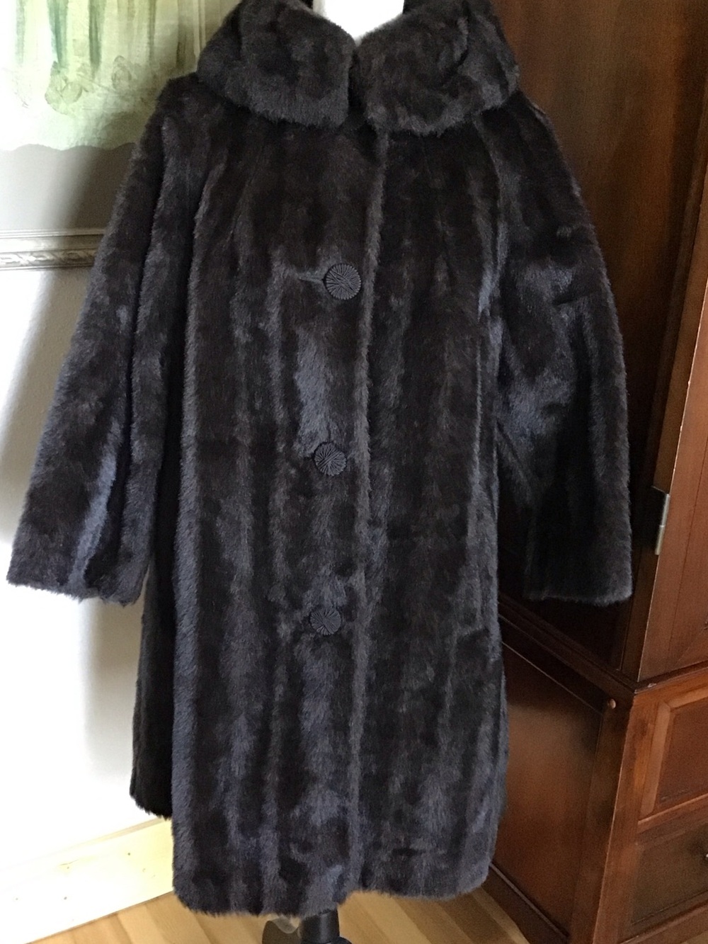 Vintage Women's Dark Sable-Brown Faux Fur Swing Coat